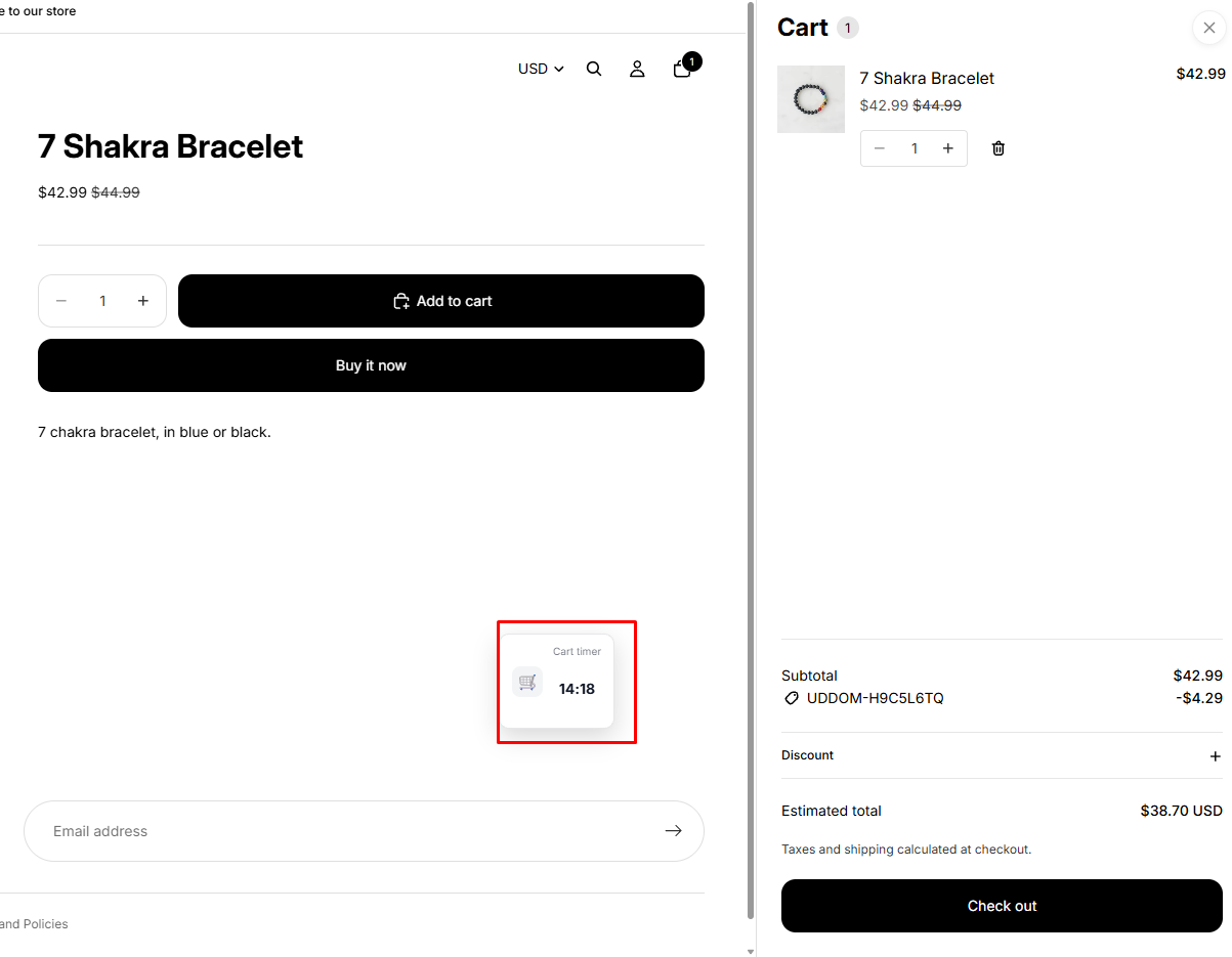 Cart reminder on storefront